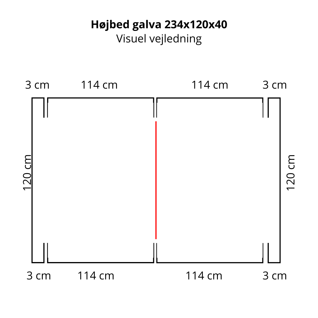 Højbed i galvaniseret stål | B120 H40 | L234 cm