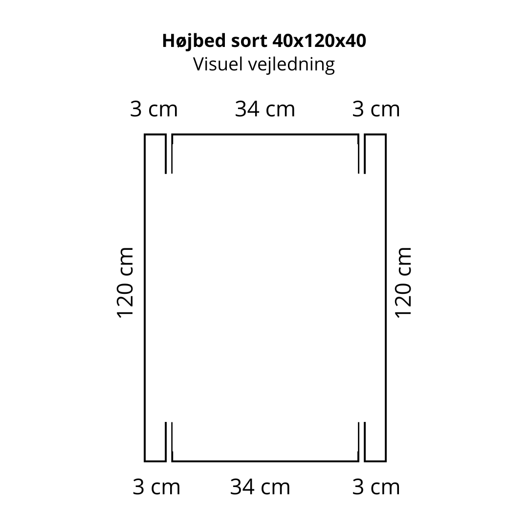 Højbed i sort | B120 H40 | L40 cm