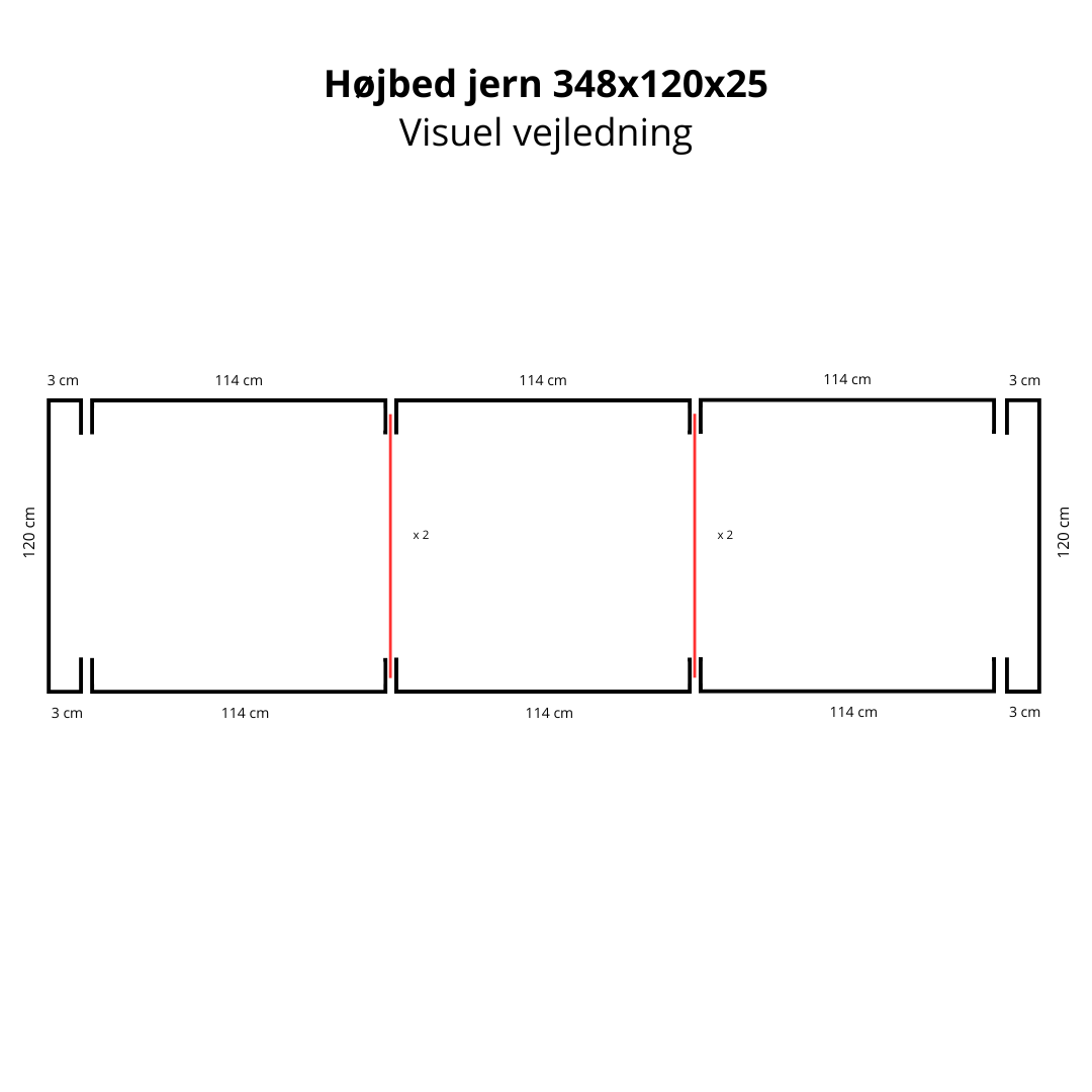 Højbed i jern | B120 H25 | L348 cm