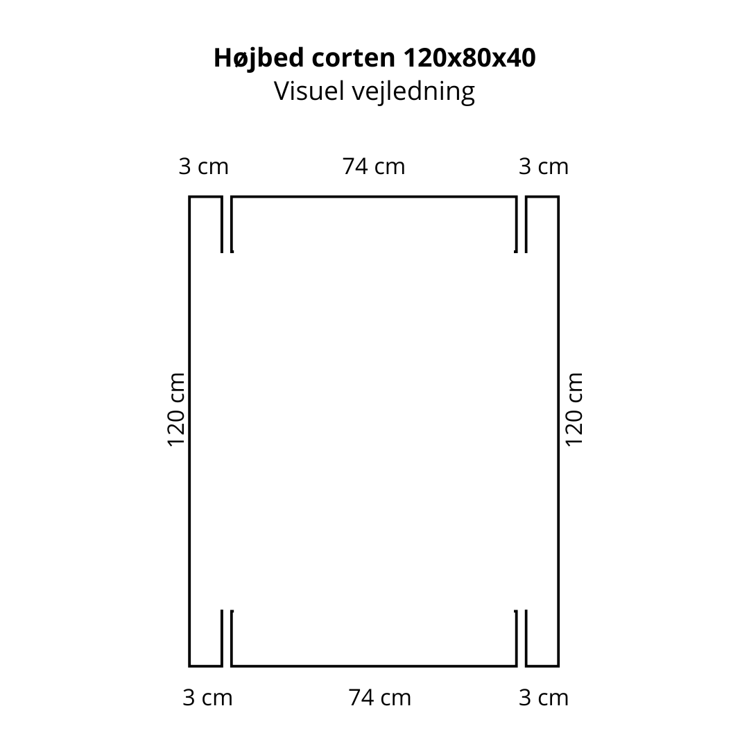 Højbed i cortenstål | B80 H40 | L120 cm