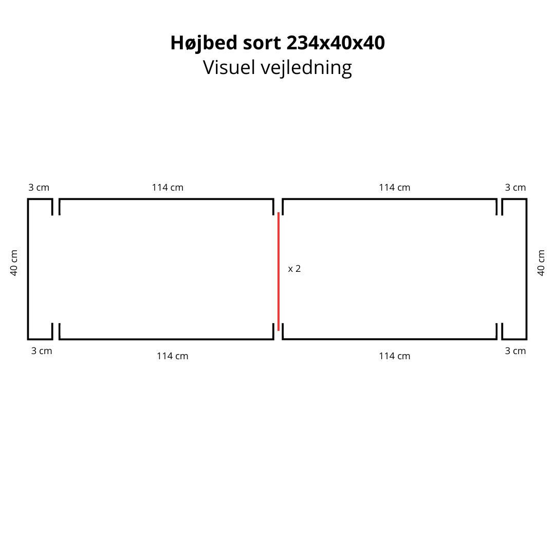 Højbed i sort | B40 H40 | L234 cm