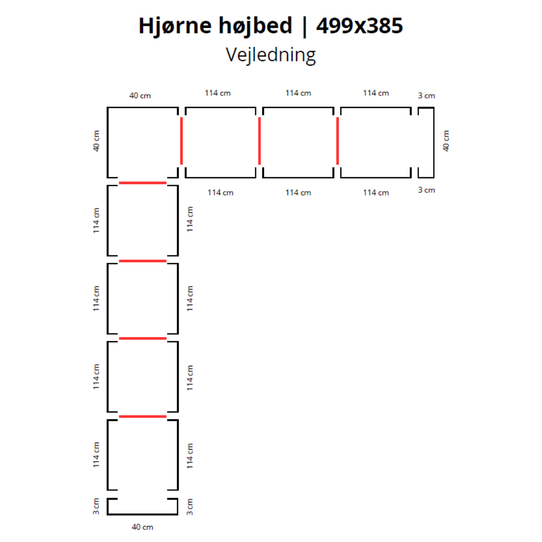 Hjørne højbed i corten | B40 H40 | L499x385 cm