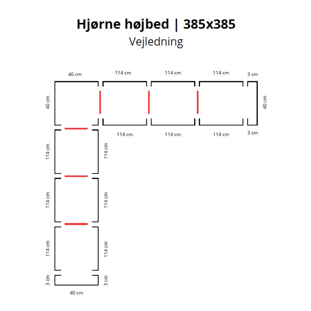 Hjørne højbed i corten | B40 H40 | L385x385 cm