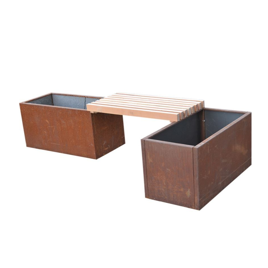 Højbede i corten med bænk | 80 x 40 x 40 cm