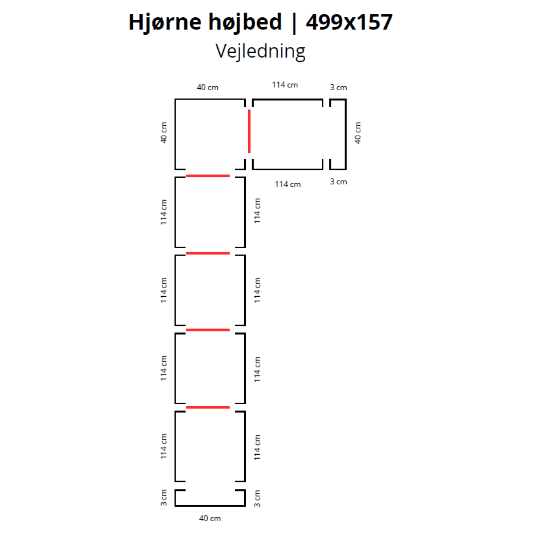 Hjørne højbed i corten | B40 H40 | L499x157 cm